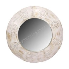 Wooden Mirror Circles Motif White Wash 60 cm