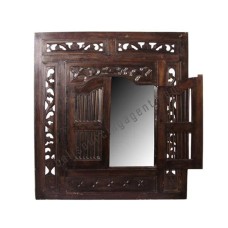 Wooden Mirror Opened Window Style Dark Brown 70 cm