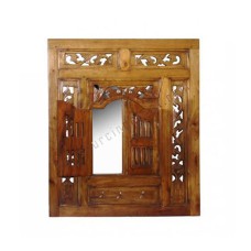 Wooden Mirror Opened Window Style Honey Brown 70 cm