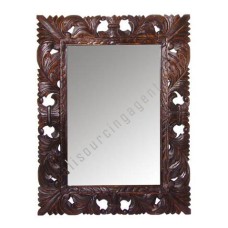 Wooden Carved Rectangular Mirror Dark Brown 130 cm