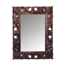 Wooden Carved Rectangular Mirror Dark Brown 100 cm