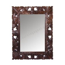 Wooden Carved Rectangular Mirror Dark Brown 80 cm