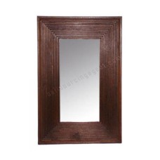 Wooden Rectangle Mirror Lines Motif Dark Brown 95 cm