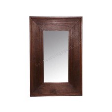 Wooden Rectangle Mirror Lines Motif Dark Brown 75 cm