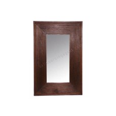 Wooden Rectangle Mirror Lines Motif Dark Brown 60 cm