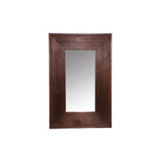 Wooden Rectangle Mirror Lines Motif Dark Brown 45 cm