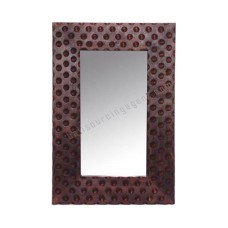 Wooden Rectangle Mirror Dots Motif Tea Brown 95 cm