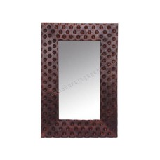 Wooden Rectangle Mirror Dots Motif Tea Brown 75 cm