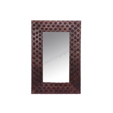 Wooden Rectangle Mirror Dots Motif Tea Brown 60 cm