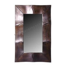 Wooden Rectangle Mirror Bamboo Motif Dark Brown 95 cm