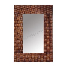 Wooden Woven Rectangle Mirror Tea Brown 95 cm