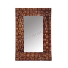 Wooden Woven Rectangle Mirror Tea Brown 75 cm