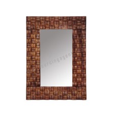 Wooden Woven Rectangle Mirror Tea Brown 60 cm