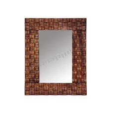 Wooden Woven Rectangle Mirror Tea Brown 45 cm