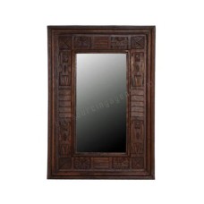 Wooden Rectangle Mirror Primitive Dark Brown 60 cm