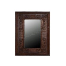 Wooden Rectangle Mirror Primitive Dark Brown 45 cm