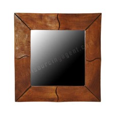 Wooden Square Mirror Bamboo Motif Tea Brown 70 cm