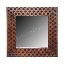 Wooden Square Mirror Dots Motif Dark Brown 50 cm