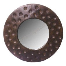 Wooden Round Mirror Dots Motif Dark Brown 80 cm