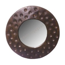 Wooden Round Mirror Dots Motif Dark Brown 60 cm