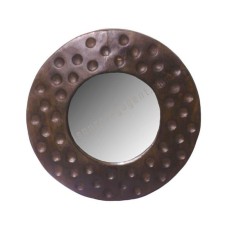 Wooden Round Mirror Dots Motif Dark Brown 40 cm