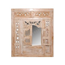 Wooden Mirror Opened Window Style White Wash 70 cm