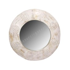 Wooden Mirror Circles Motif White Wash 40 cm