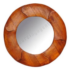 Wooden Round Mirror Bamboo Motif Honey Brown 80 cm