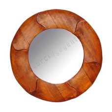 Wooden Round Mirror Bamboo Motif Honey Brown 60 cm