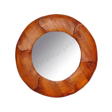 Wooden Round Mirror Bamboo Motif Honey Brown 40 cm