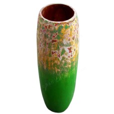 Wooden Vase Painted Green Yellow Wash