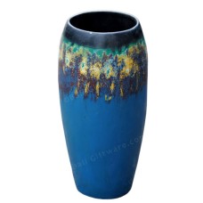 Wooden Vase Painted Black Yellow Blue