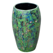 Green Blue Wash Painted Wooden Vase