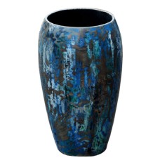 Blue Grey Black Painted Wooden Vase