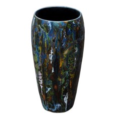 Black Blue Yellow Wash Wooden Vase