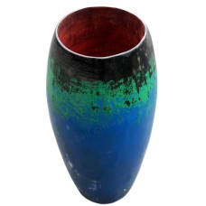 Painted Black Green Blue Wooden Vase