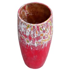 Painted White Yellow Red Wooden Vase