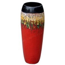 Painted Black Yellow Red Wooden Vase