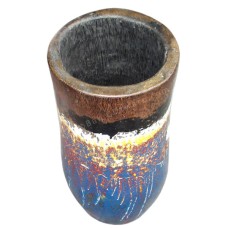 Painted Brown Blue Wash Wooden Vase