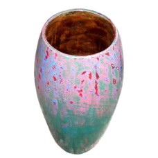 Pink Green Wash Painted Wooden Vase