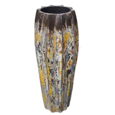 Dark Brown Yellow Wash Wooden Vase