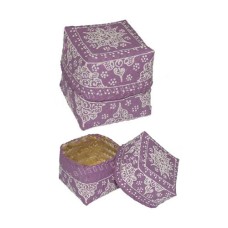 White Purple Bamboo Jewelry Box Flower Motif 10 cm