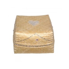 Woven Bamboo Box Natural Beads Heart Motif 24 cm