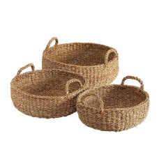 Woven Round Straw Grass Bowl Natural Set Of 3