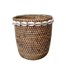 Woven Rattan Brown Box With Shell 15 cm