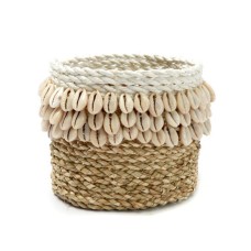 Woven Straw Grass Box With Cowrie Shell 14 cm