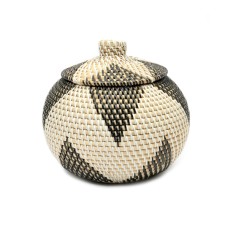 Woven Rattan Box With Lid Natural Black 25 cm