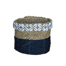 Woven Straw Grass Box Natural Grey With Shell 18 cm