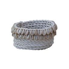 Woven Straw Grass Box White With Shell 14 cm