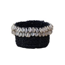 Woven Straw Grass Box Black With Shell 14 cm